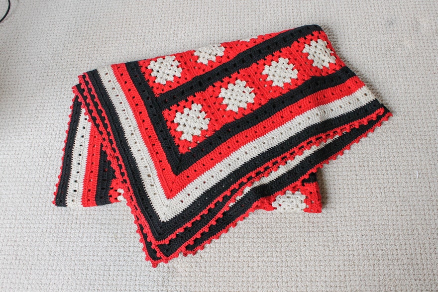 Red, Black, and White Afghan Blanket