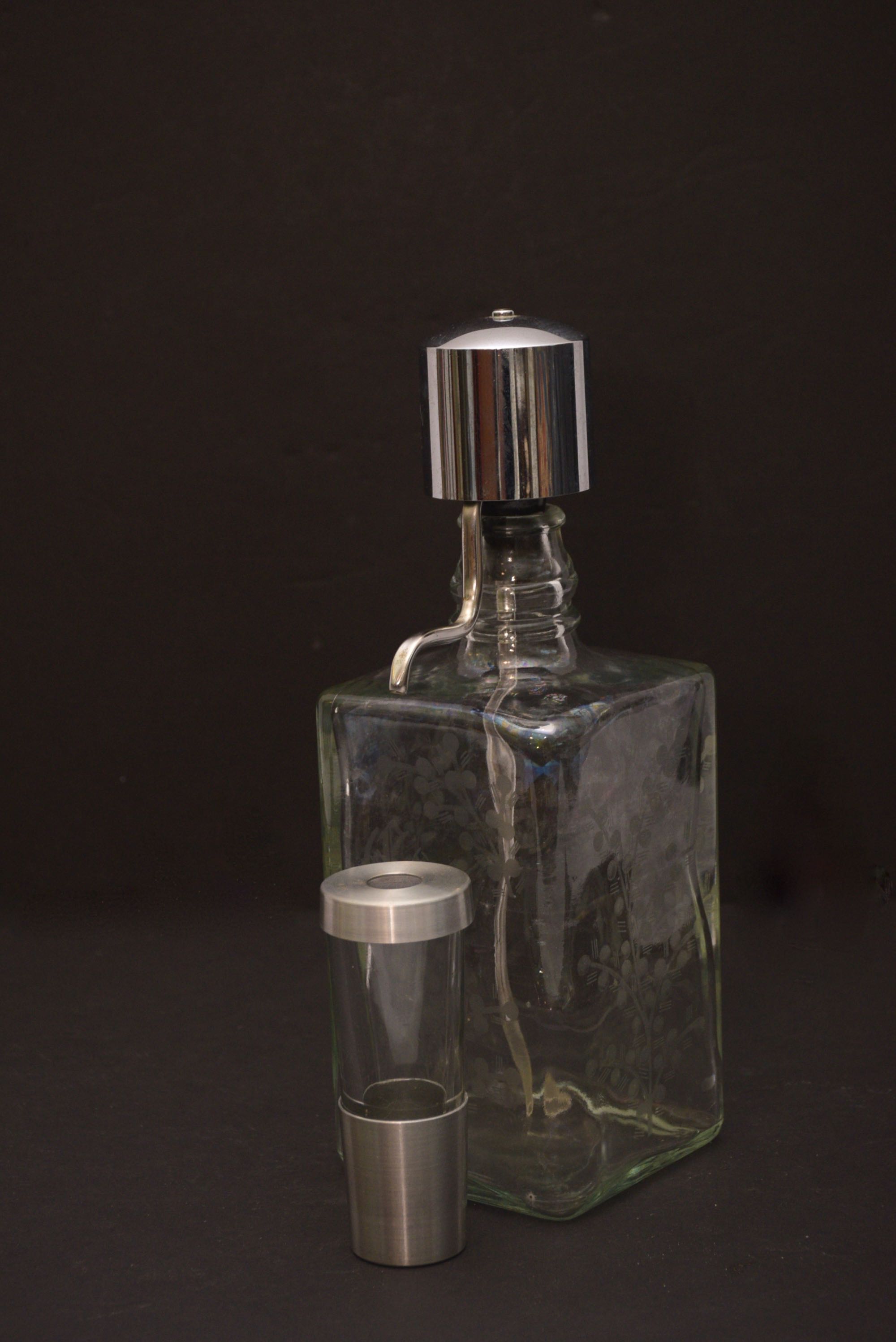 Trio of Liquor Decanters with Pump Dispensers plus Jiggers