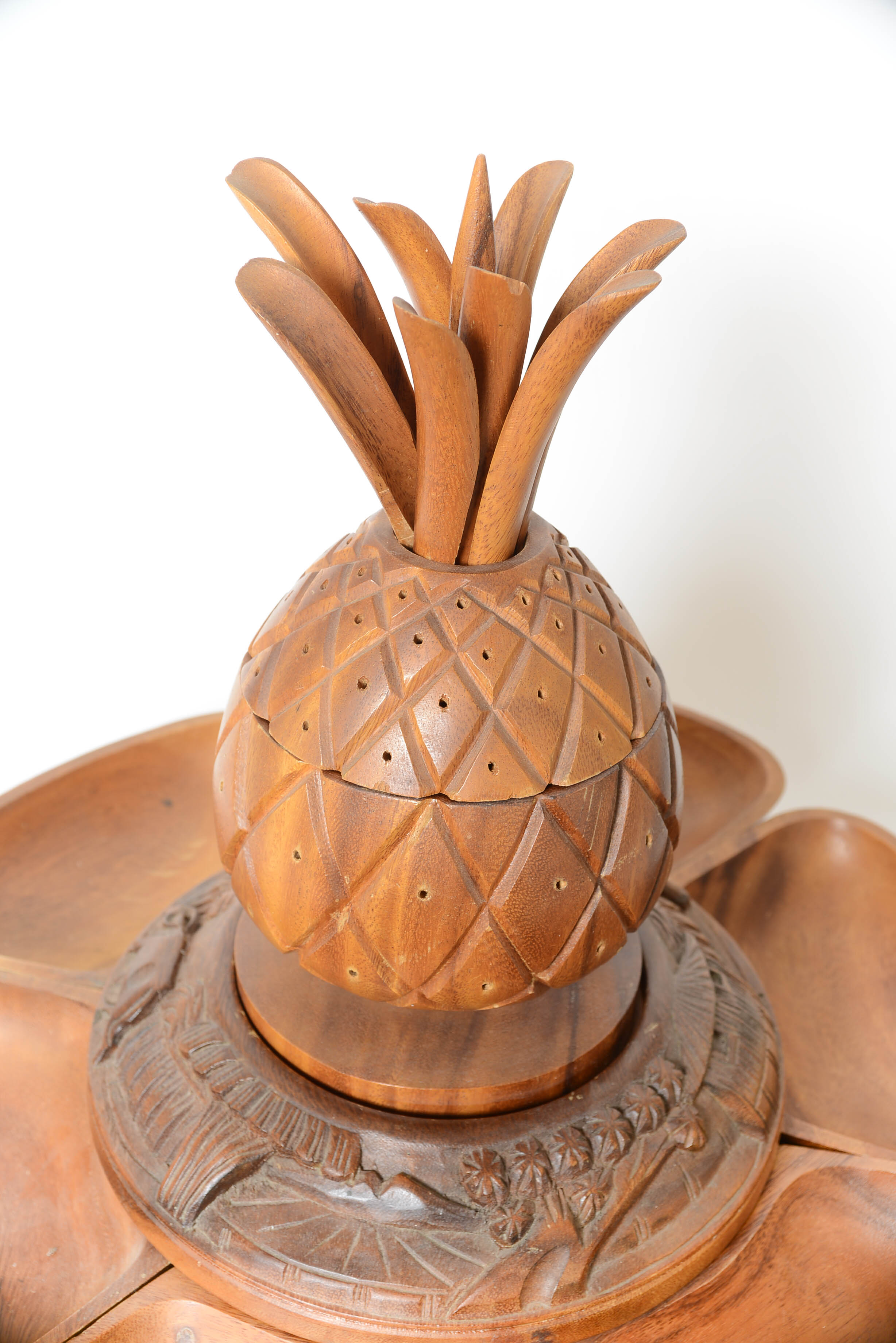 Vintage Hand Carved Serving Bowl Set