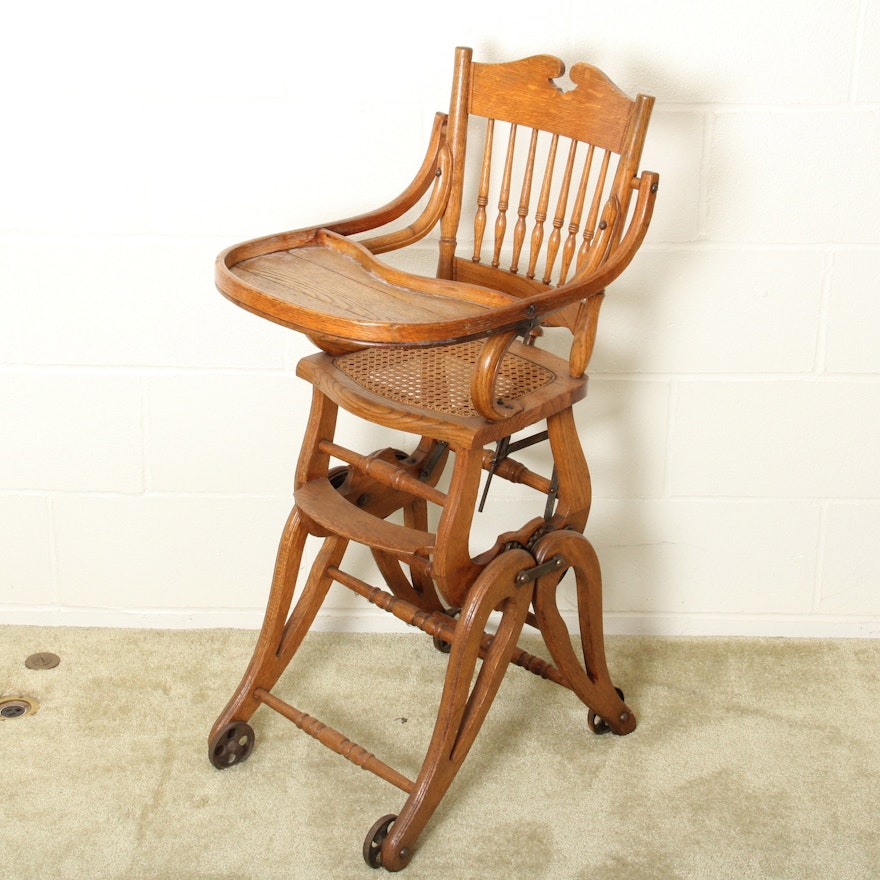 Antique Oak High Chair-Stroller