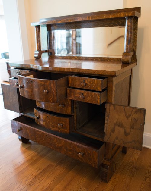 Antique American Empire Tiger Oak Buffet