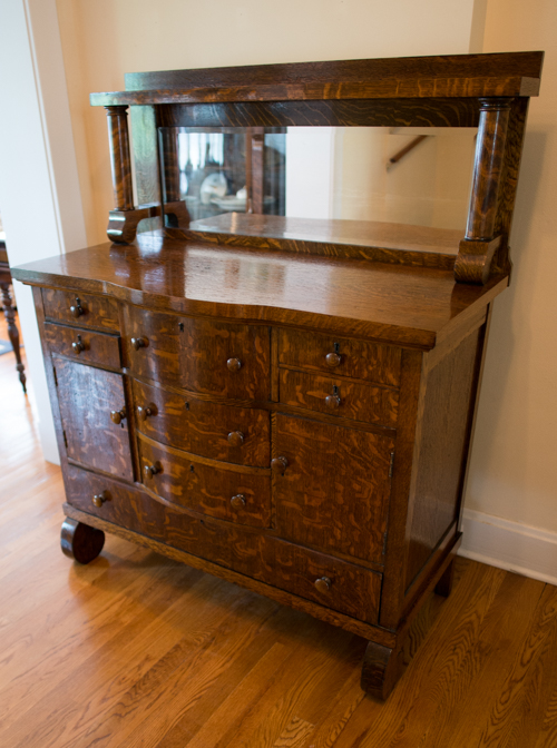 Antique American Empire Tiger Oak Buffet