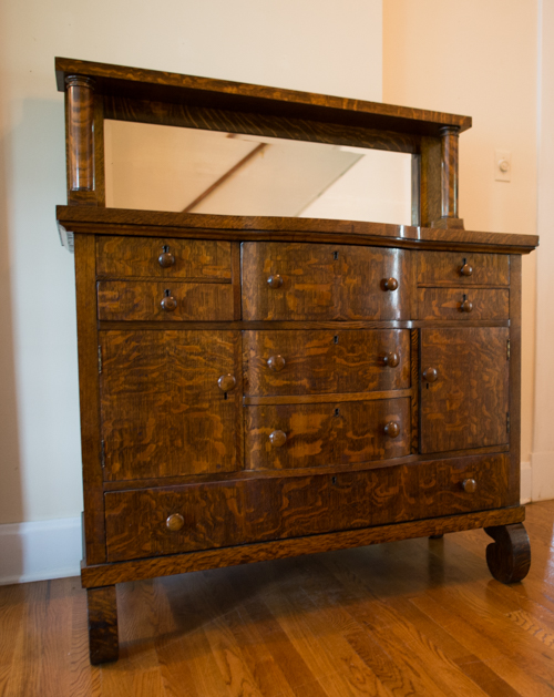 Antique American Empire Tiger Oak Buffet