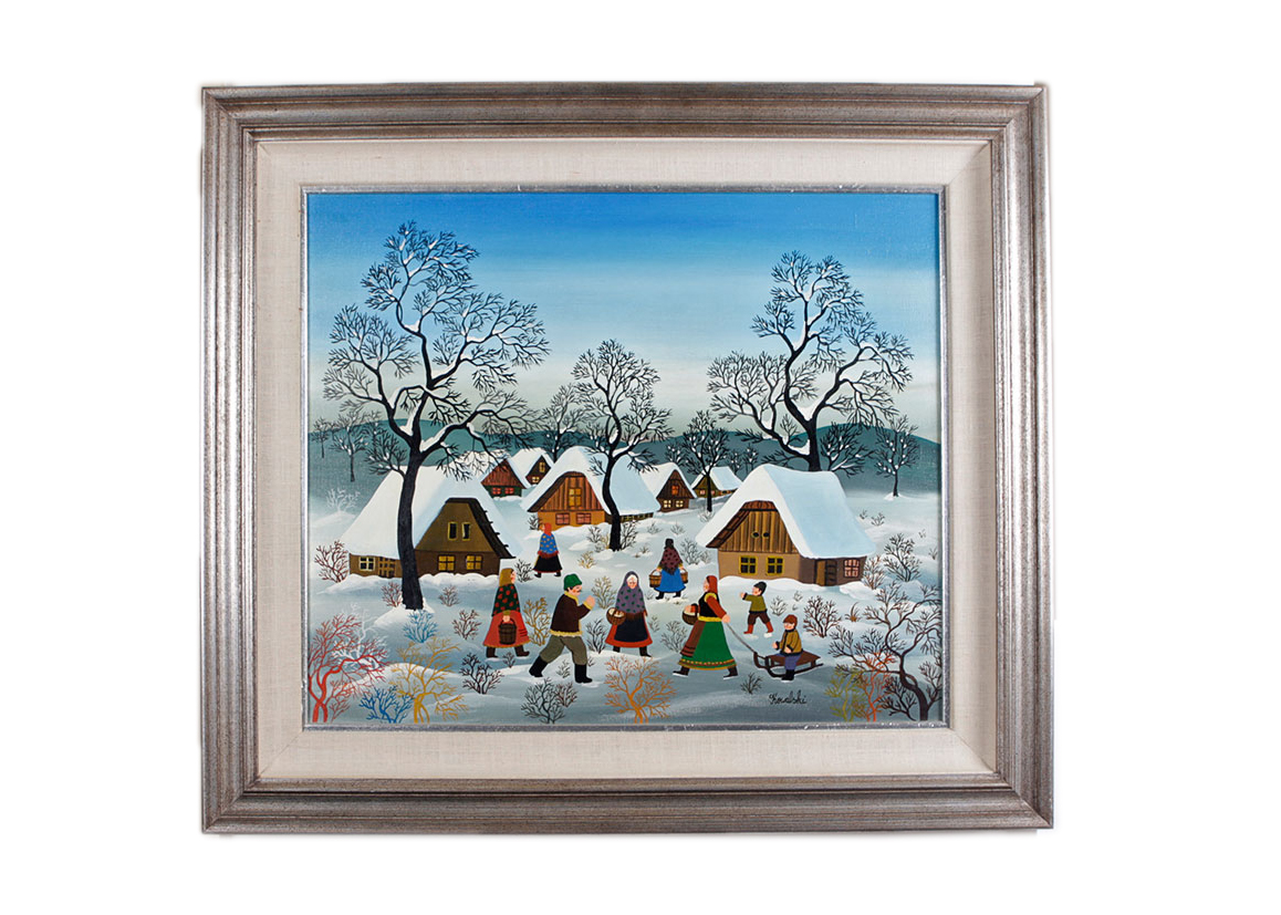 Oil on Canvas Winter Scene by Kowalski