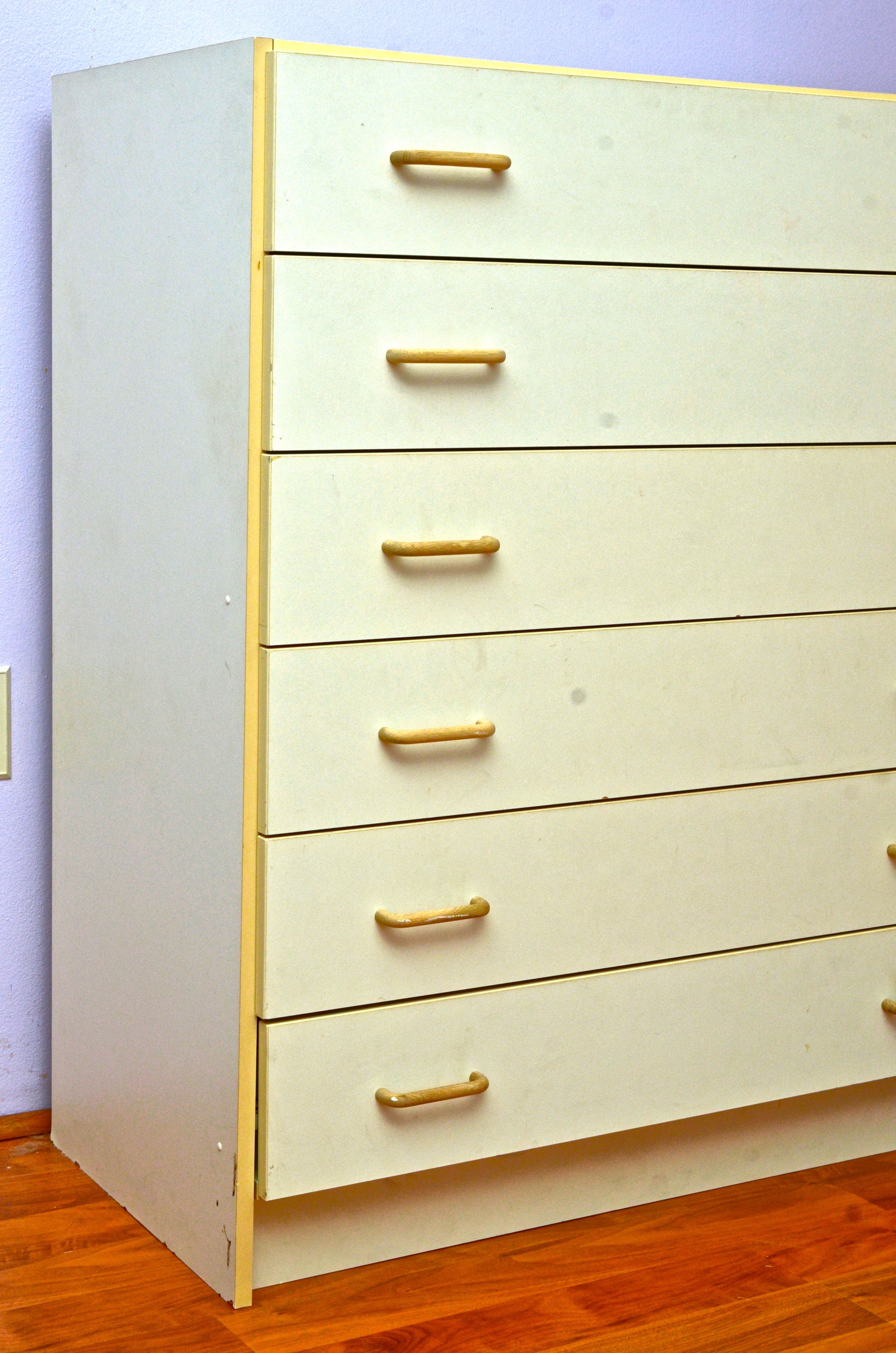 White Chest of Drawers With Six Narrow Pull Out Drawers on slides