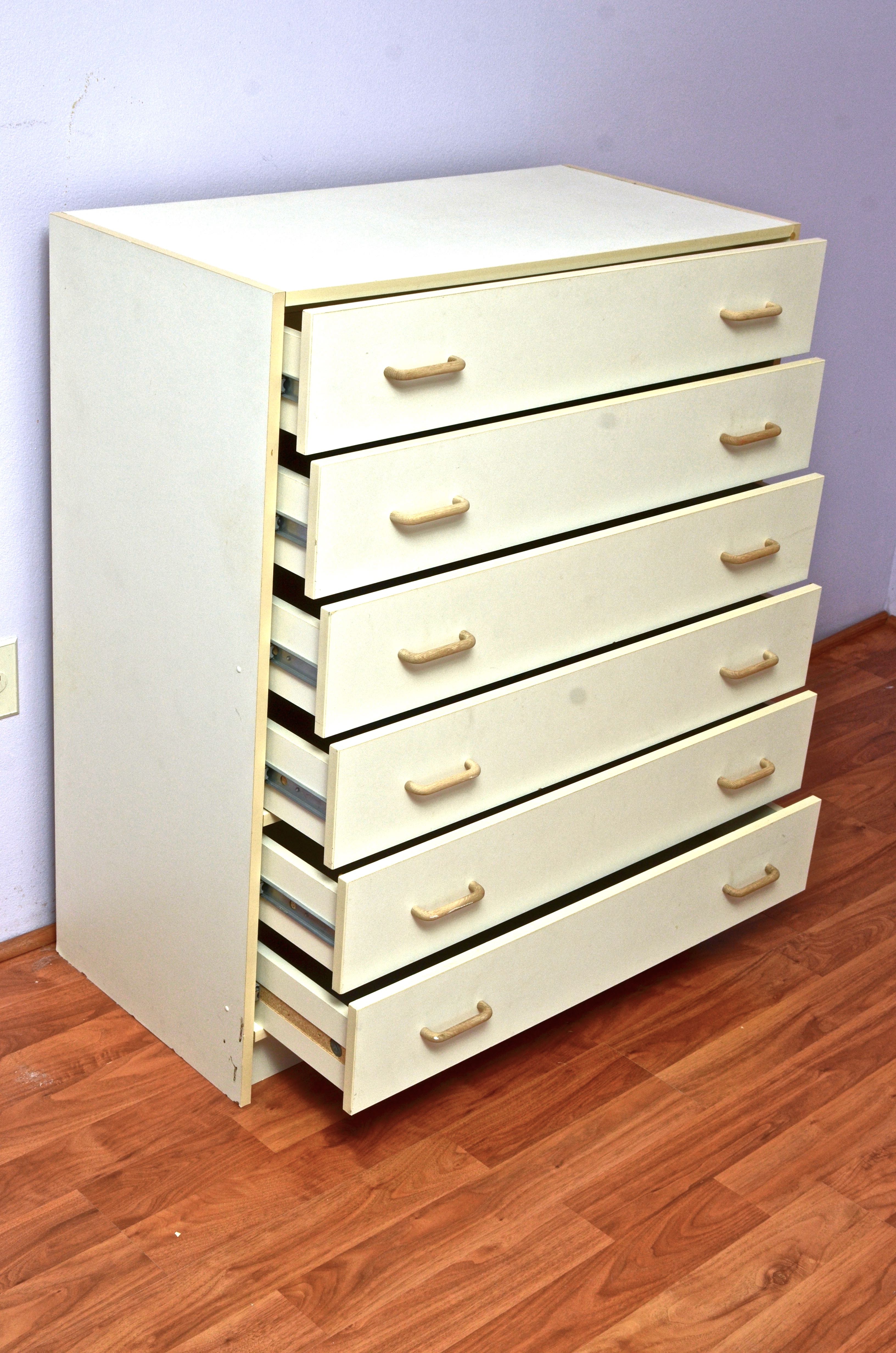 White Chest of Drawers With Six Narrow Pull Out Drawers on slides