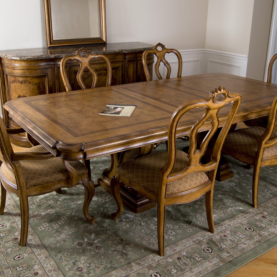 Thomasville Bibbiano Trestle Dining Table and Six Chairs