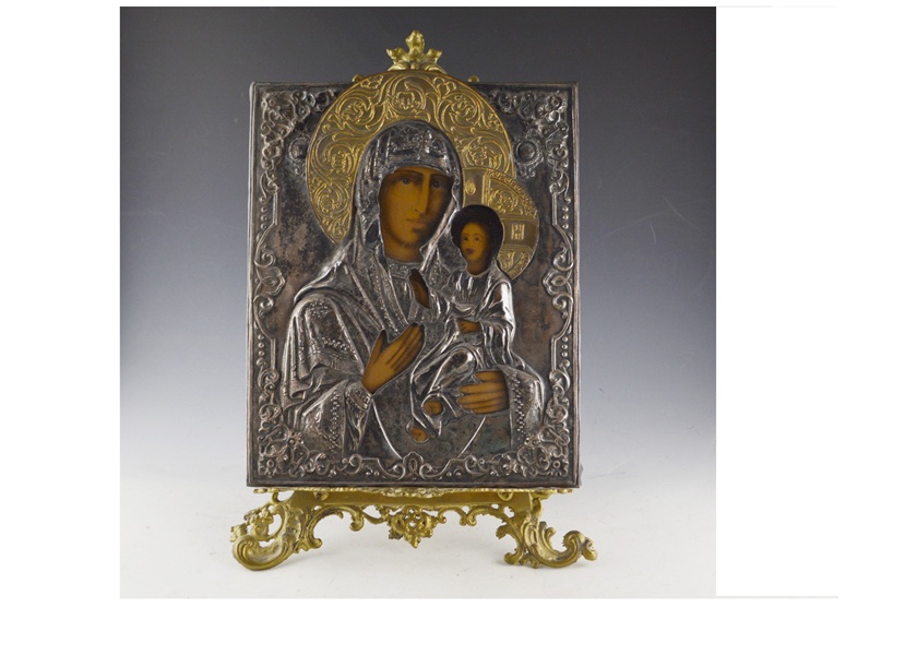 Russian Icon 'Our Lady of Kazan' Riza on Stand