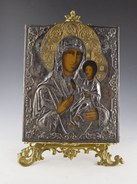 Russian Icon 'Our Lady of Kazan' Riza on Stand