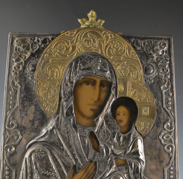 Russian Icon 'Our Lady of Kazan' Riza on Stand