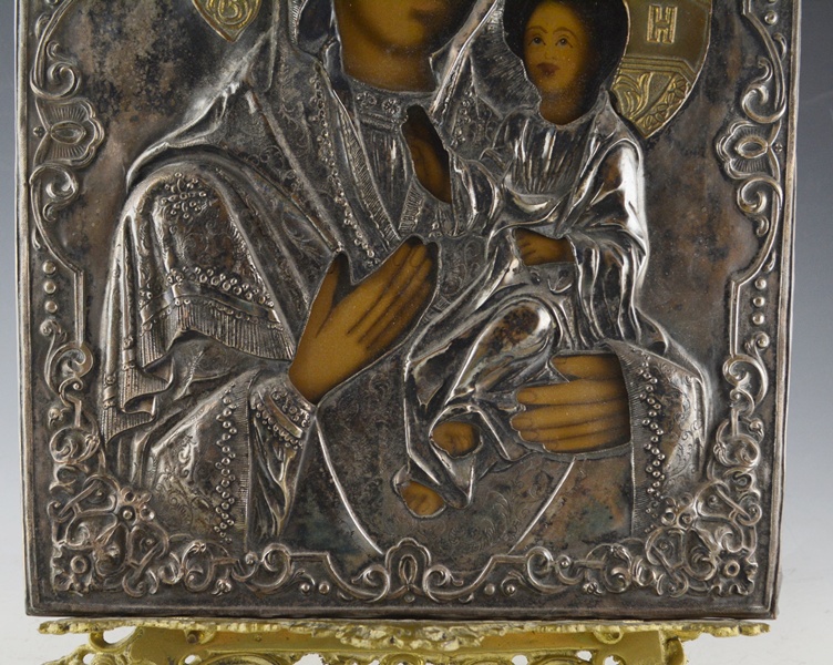 Russian Icon 'Our Lady of Kazan' Riza on Stand