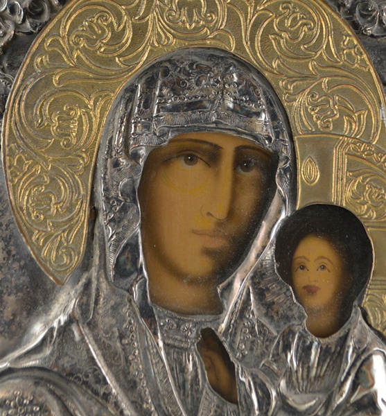 Russian Icon 'Our Lady of Kazan' Riza on Stand