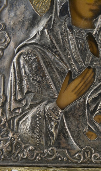 Russian Icon 'Our Lady of Kazan' Riza on Stand