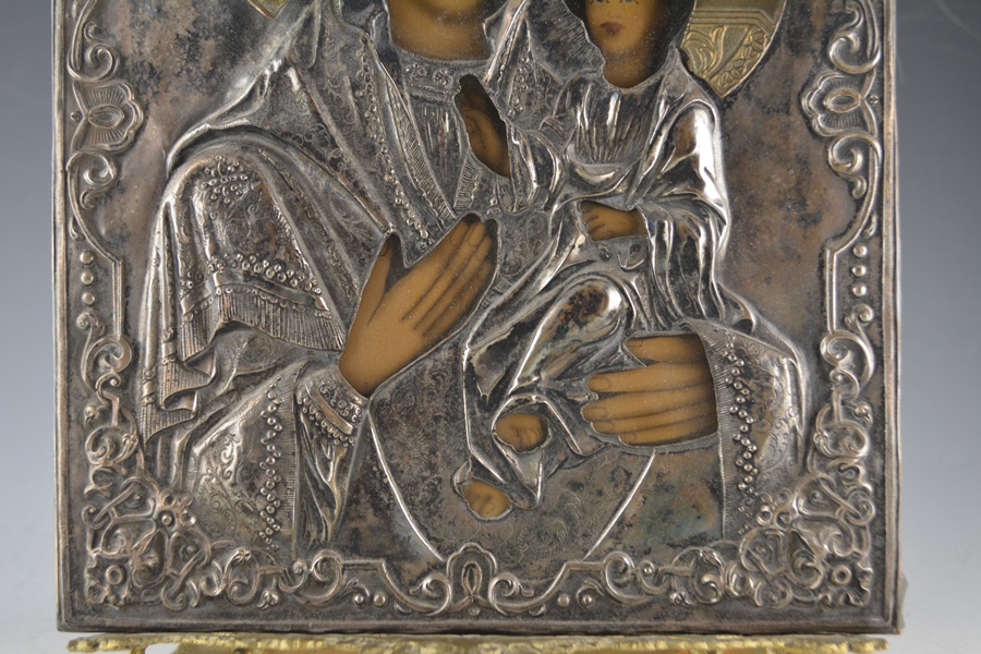 Russian Icon 'Our Lady of Kazan' Riza on Stand