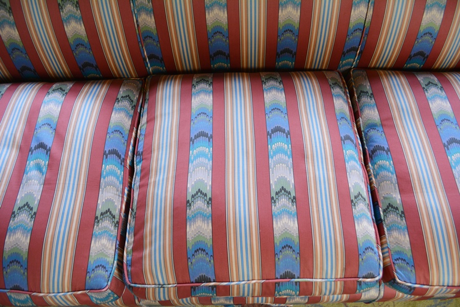 Antique Queen Anne Style Silk Camelback Sofa