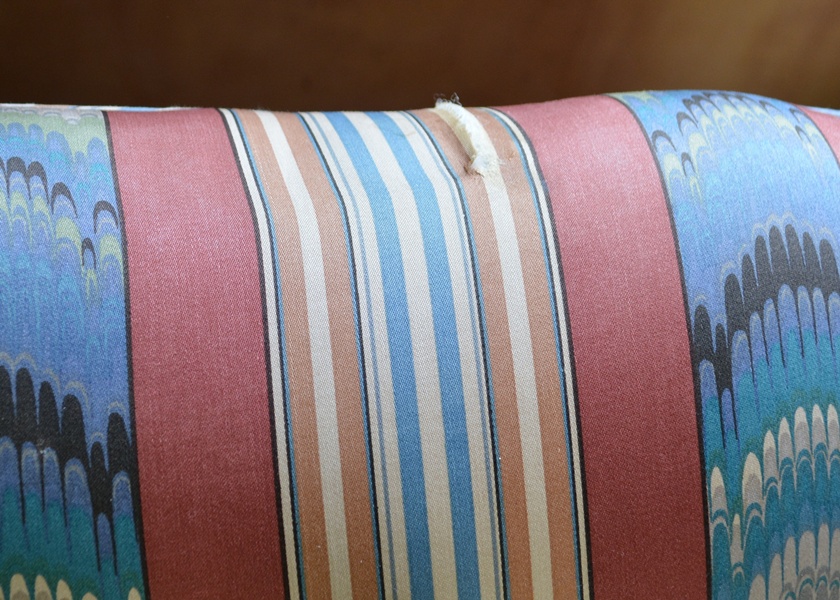 Antique Queen Anne Style Silk Camelback Sofa