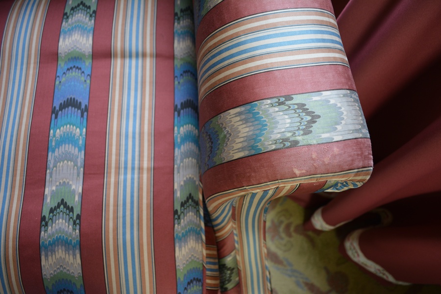 Antique Queen Anne Style Silk Camelback Sofa