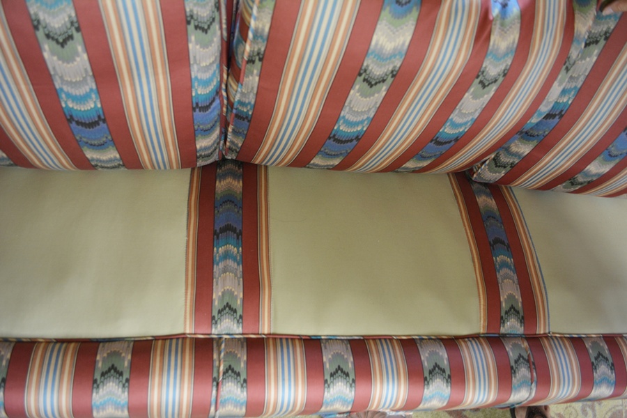 Antique Queen Anne Style Silk Camelback Sofa