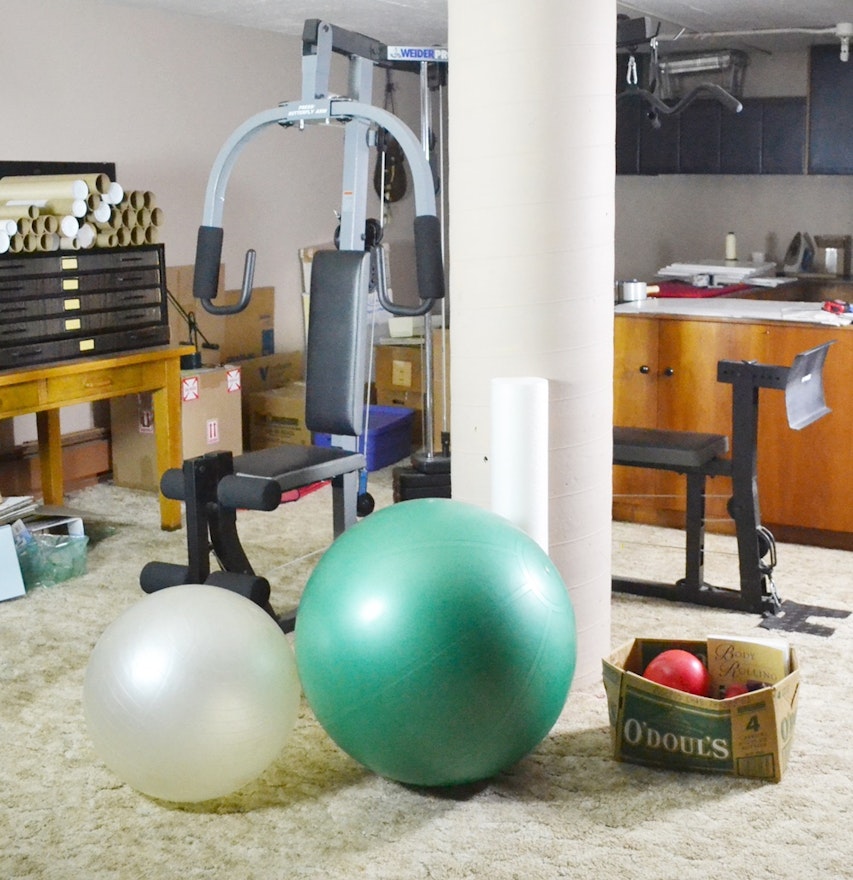 Weider Pro 4100 Home Gym, Hand Weights, & Stability Balls