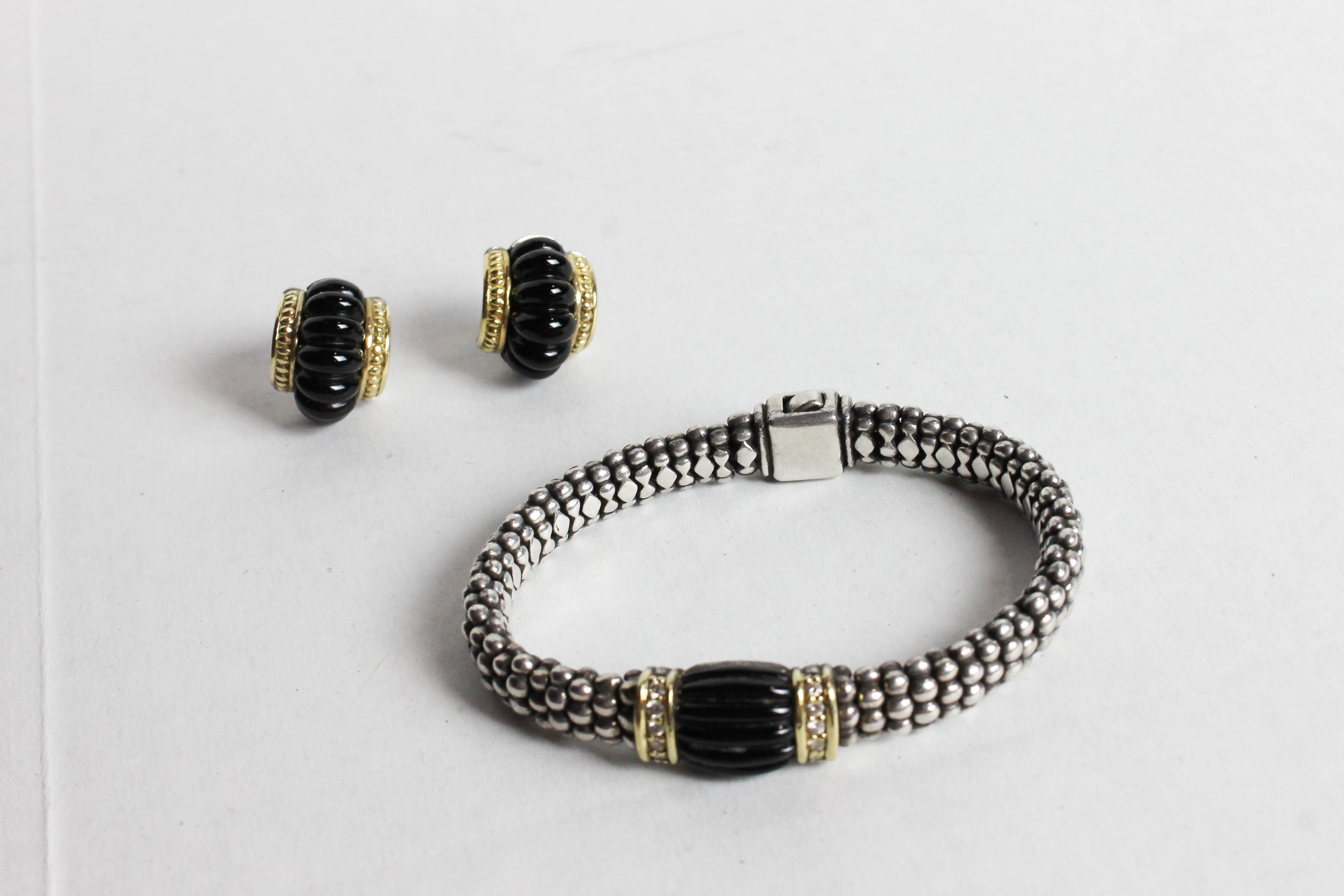 Vintage Caviar Rouche Bracelet and Earring Set