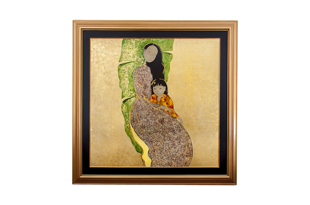 Dinh Quan "Mother and Daughter" Lacquer Painting