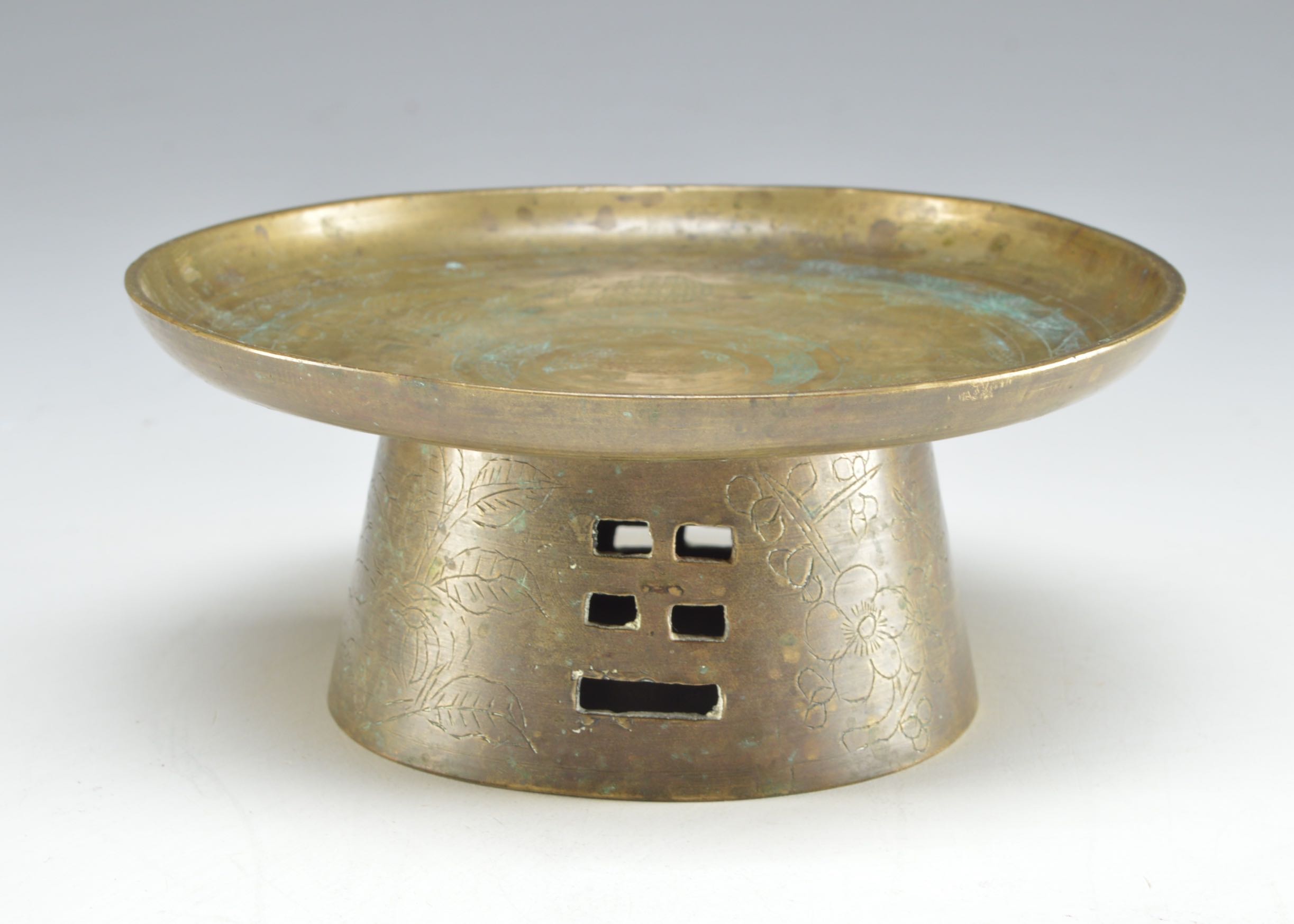 Vintage Chinese Etched Brass Candle Holder