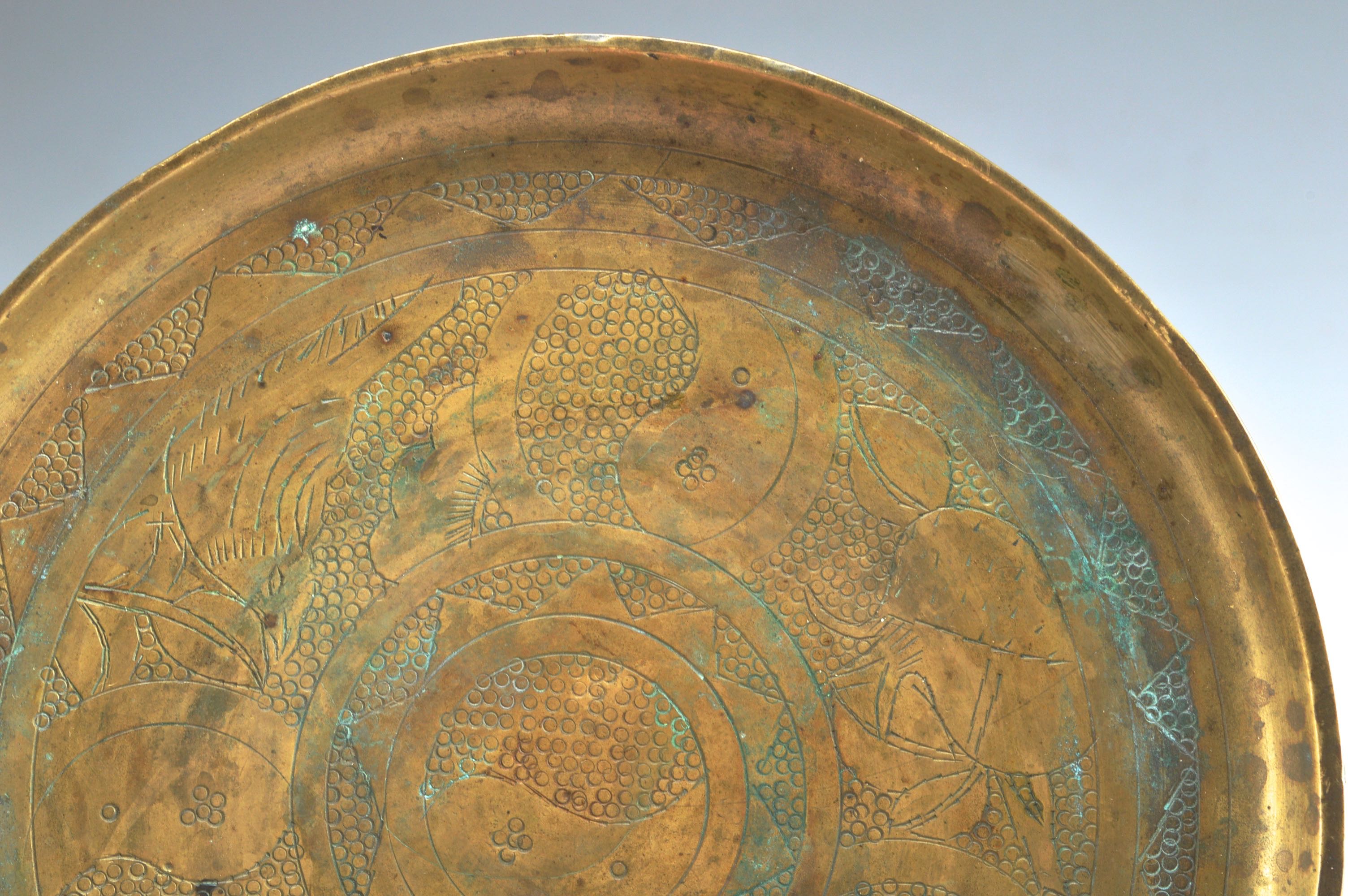 Vintage Chinese Etched Brass Candle Holder