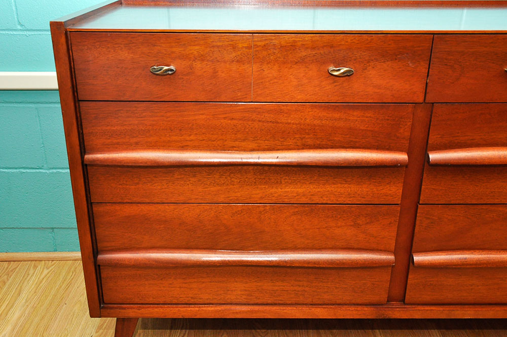 Mengel Louisville Mid Century Modern Low Dresser with Mirror