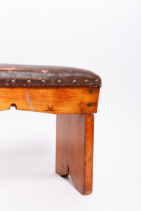 Vintage Footstool with Worn Leather Top