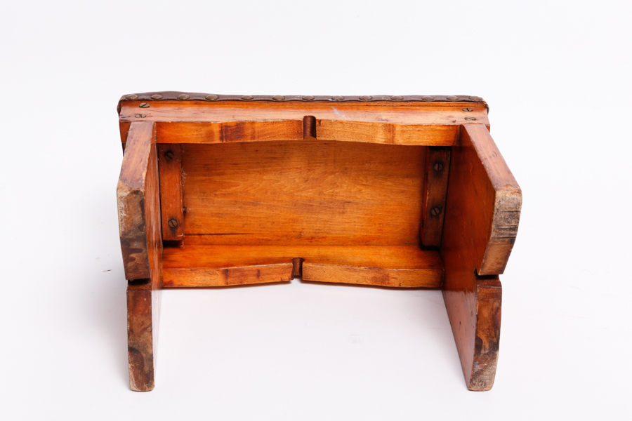 Vintage Footstool with Worn Leather Top