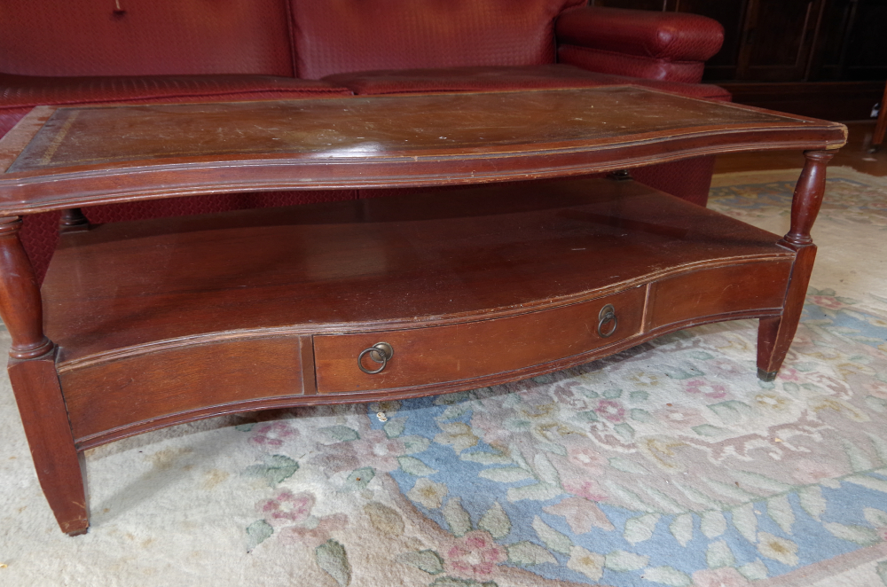 Mahogany Coffee Table with SerpintineFront and Leather Top