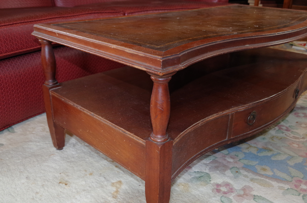 Mahogany Coffee Table with SerpintineFront and Leather Top