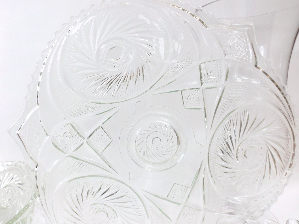 Pressed Glassware Group with Punch Bowl Set