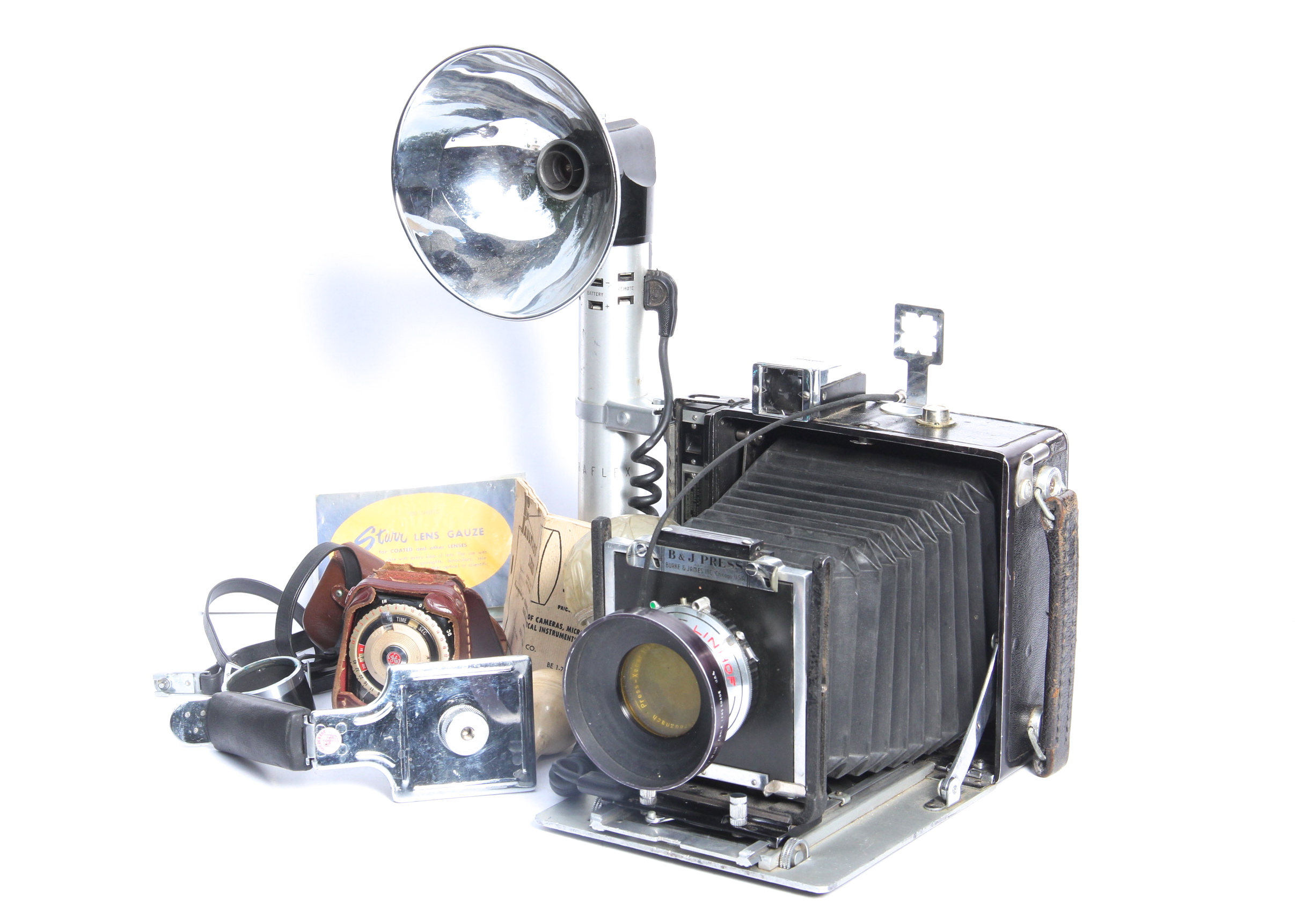 Circa 1940s Burke James Press Camera and Accessories