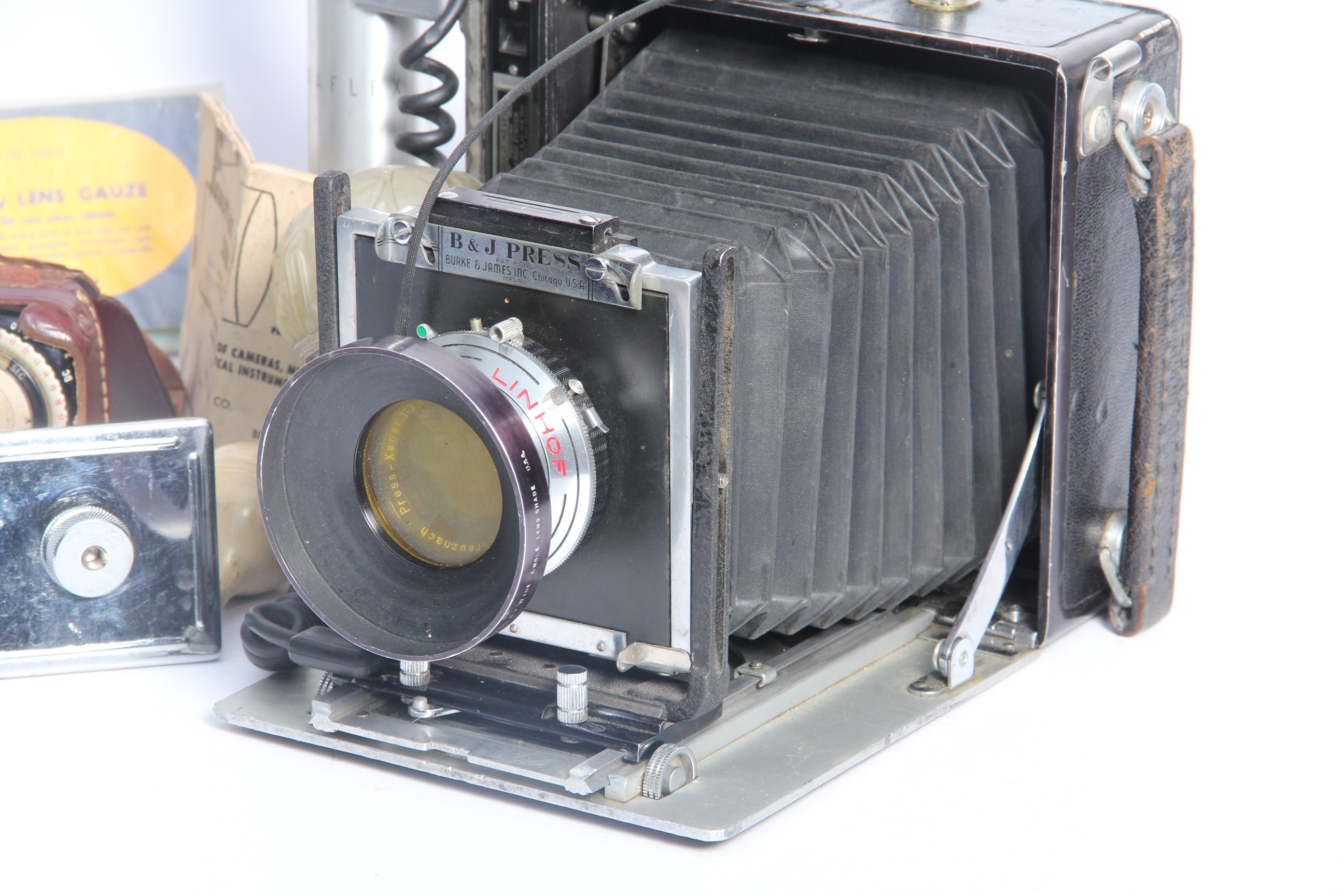 Circa 1940s Burke James Press Camera and Accessories