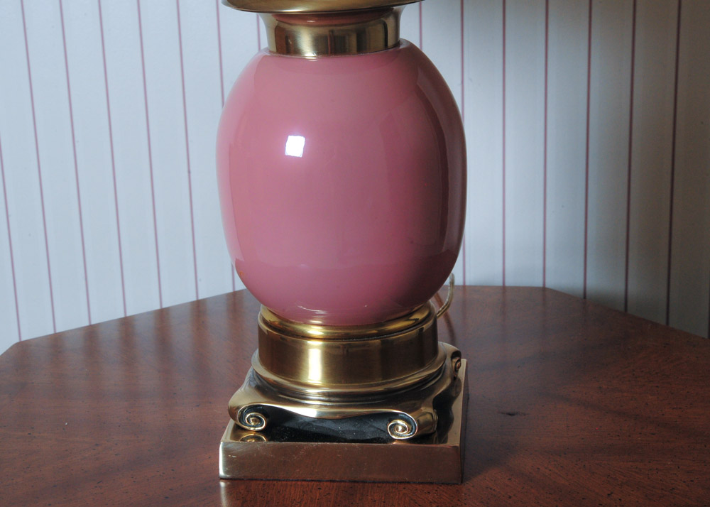 Pink Glass and Brass Lamp