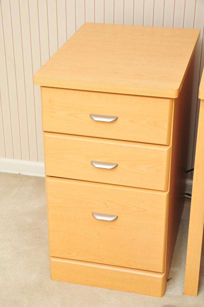 Pair of Light Wood Grain Laminate File Cabinets