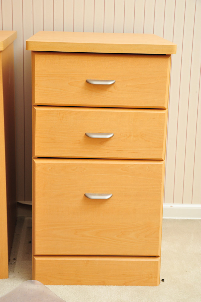 Pair of Light Wood Grain Laminate File Cabinets