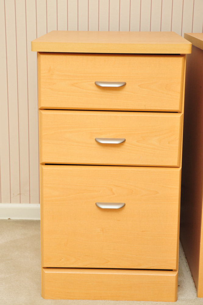 Pair of Light Wood Grain Laminate File Cabinets