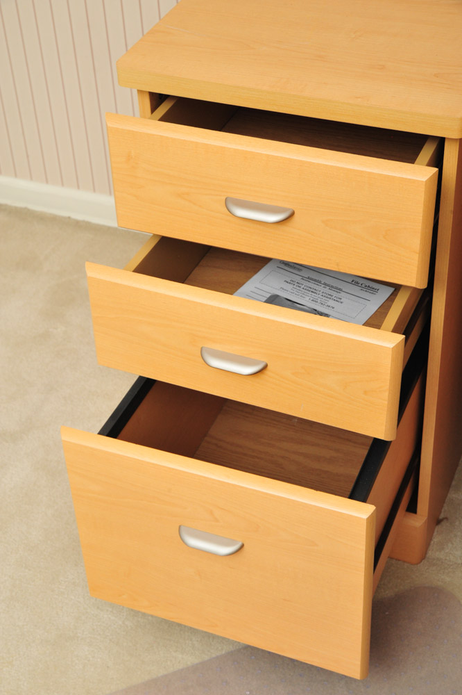 Pair of Light Wood Grain Laminate File Cabinets