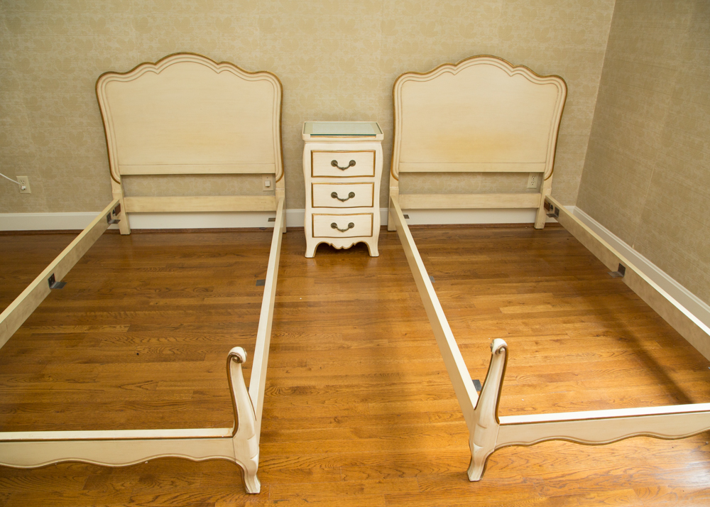 Vintage French Provincial Twin Beds and Night Stand