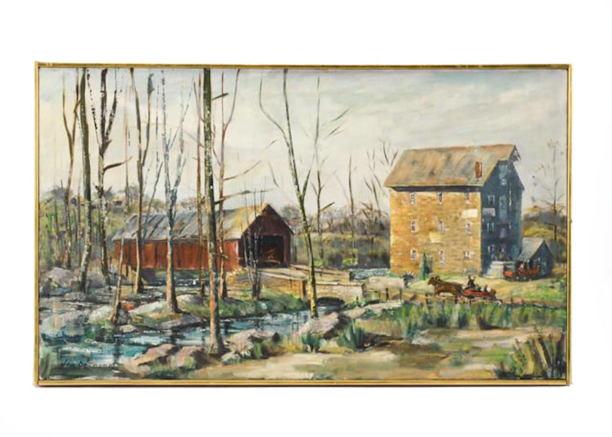 Joe DeThomas "Glymer's Mill" Oil on Canvas