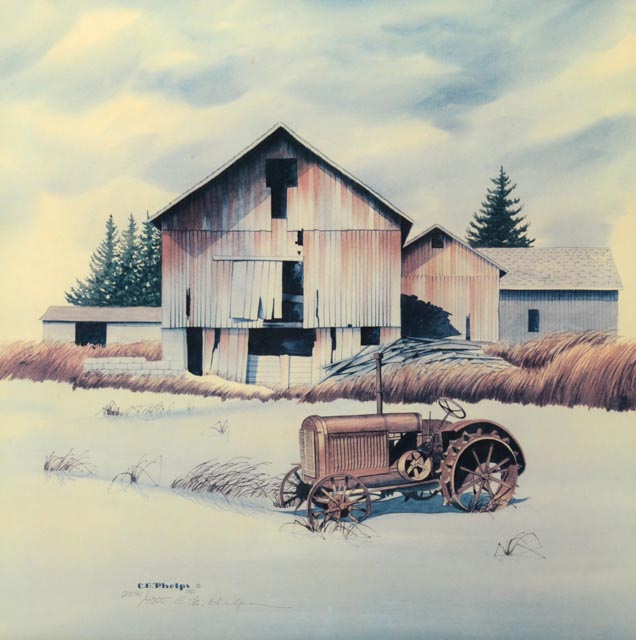 C. E. Phelps Signed L/E Photo Offset Lithograph of Barn