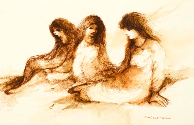 Robert Fabe Original Sepia Tone Ink Wash Painting