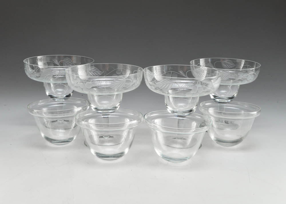 Quartet of Etched Glass Shrimp Servers