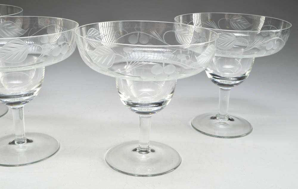 Quartet of Etched Glass Shrimp Servers