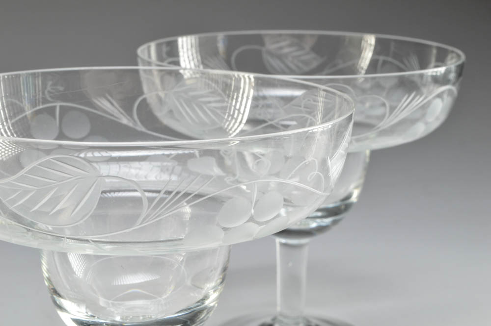 Quartet of Etched Glass Shrimp Servers