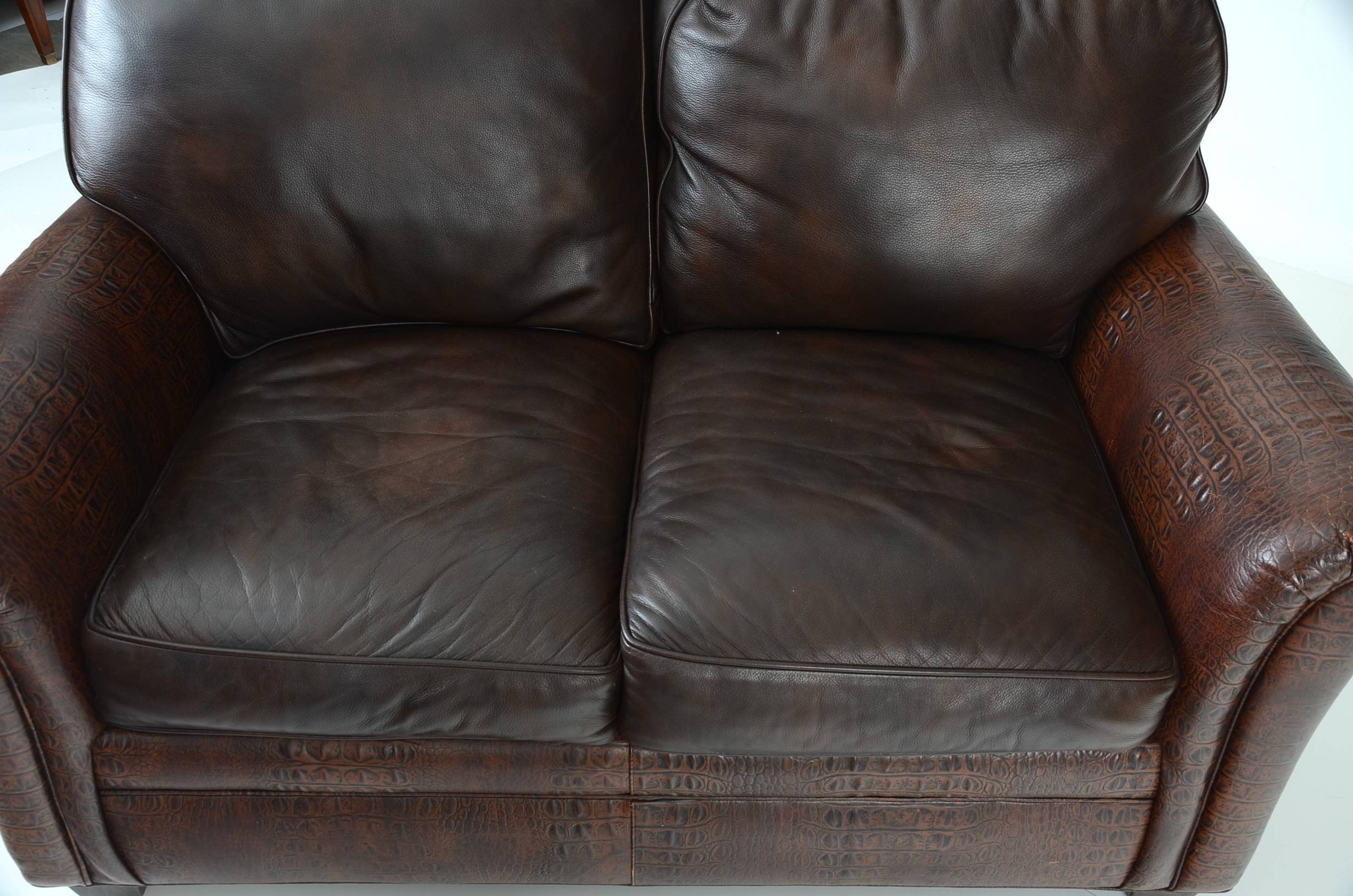 Hancock & Moore Faux Alligator Embossed Leather Love Seat