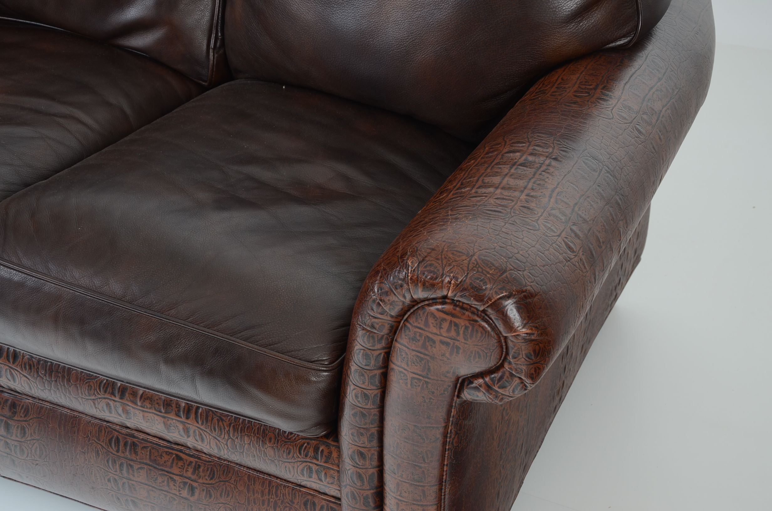 Hancock & Moore Faux Alligator Embossed Leather Love Seat