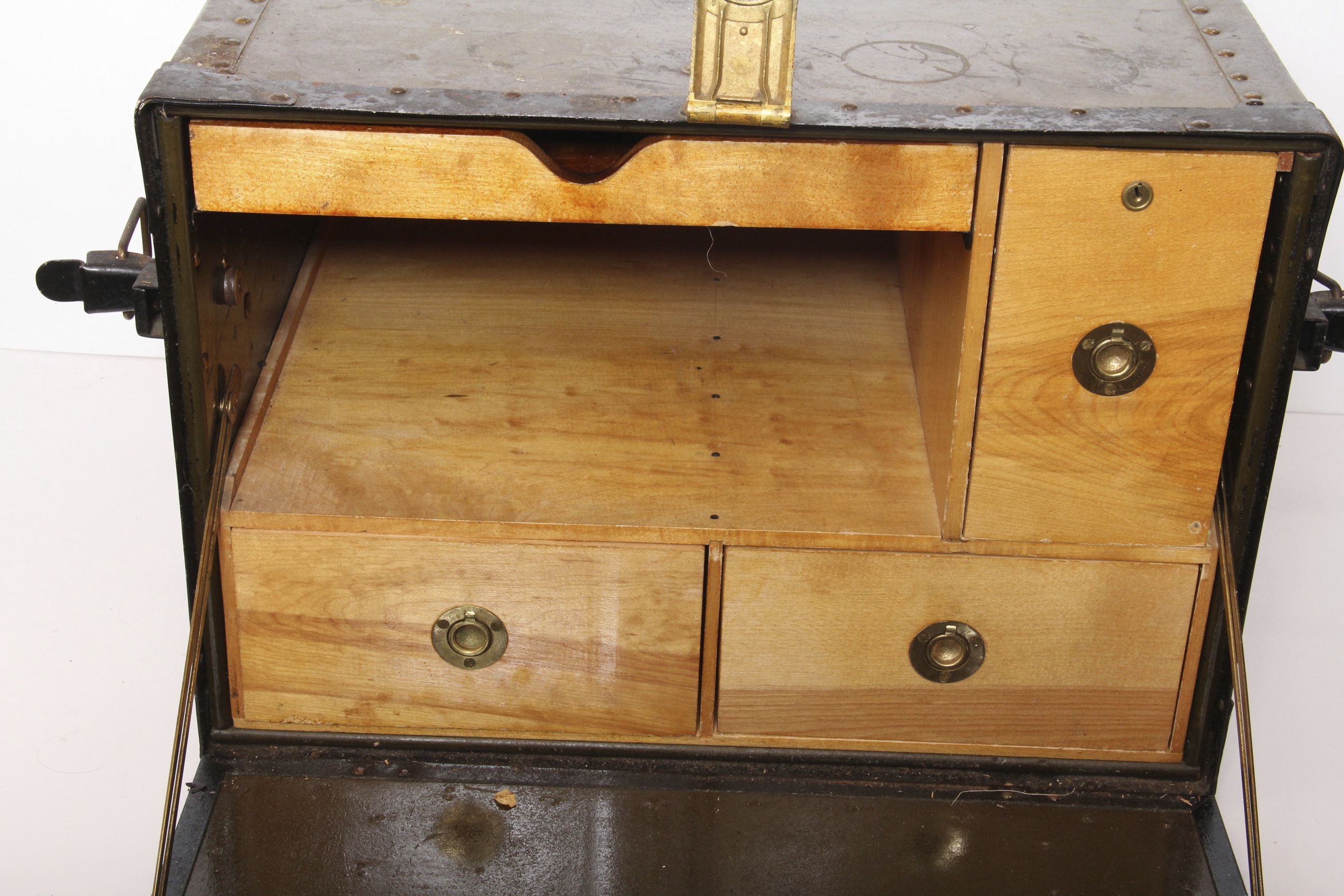 Vintage U.S. Military Officer's Field Desk Wood Drawer Interior